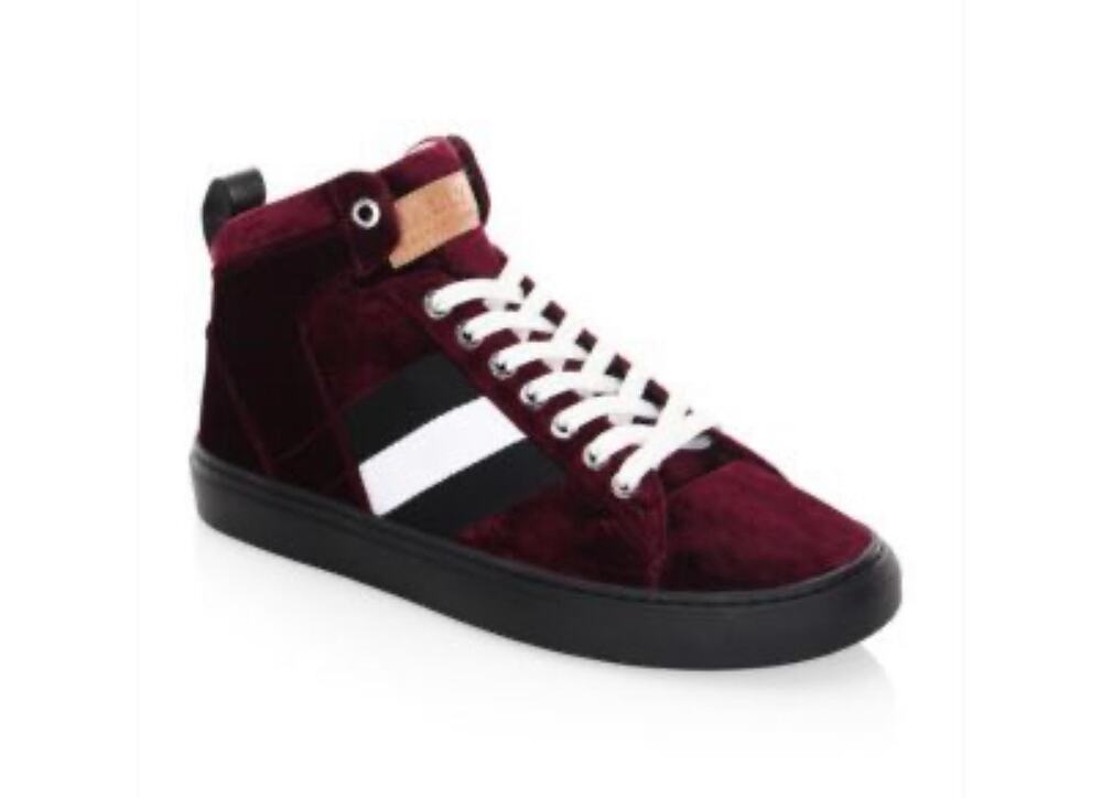 Bally ‘Rare’ Men’s Burgundy Hedern Velvet High Top Sneakers